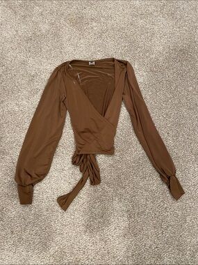 Windsor Brown Wrap Blouse with Balloon Sleeves